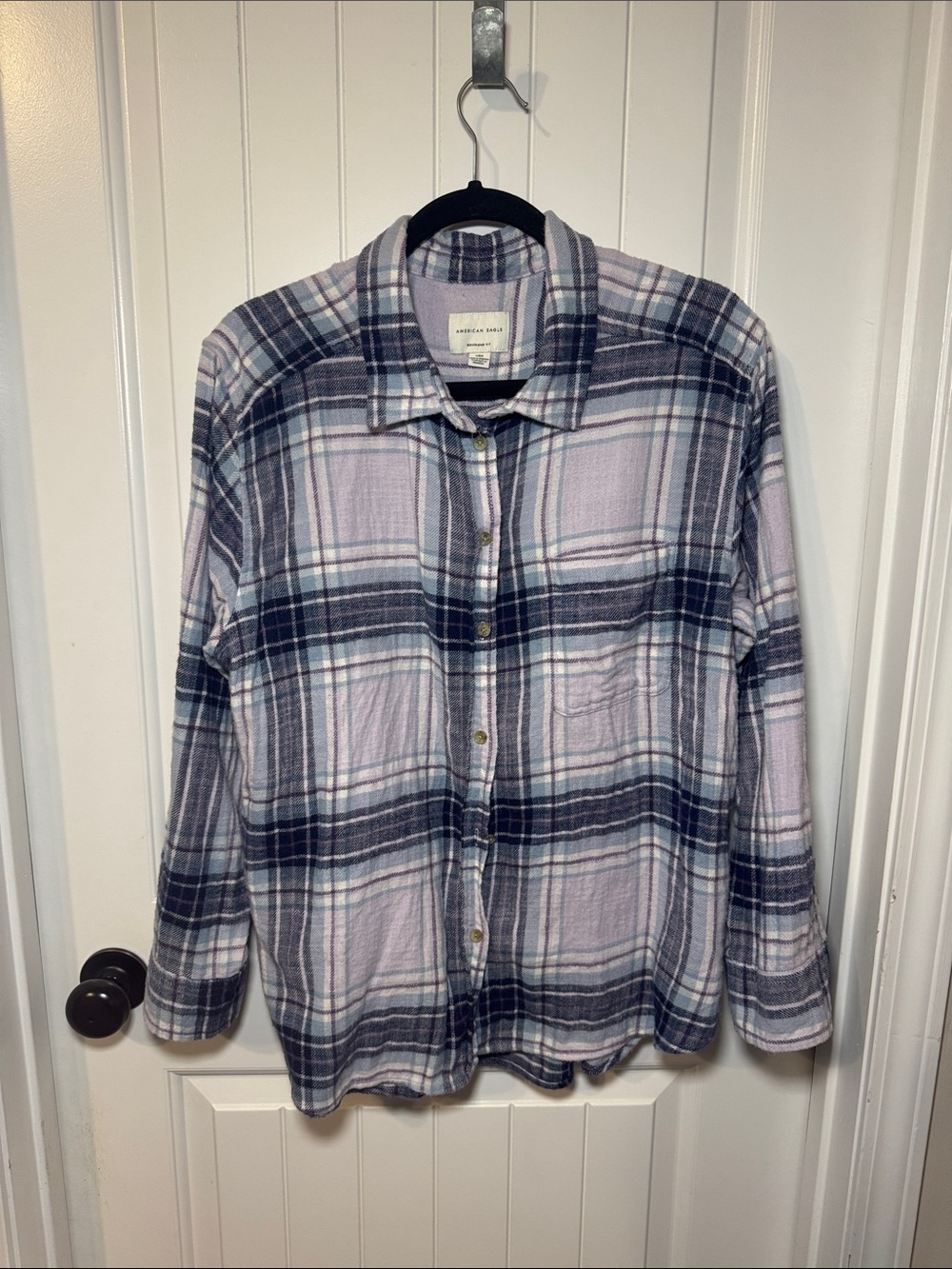American Eagle Outfitters Women’s Light Purple and Blue Plaid Button-Down Shirt
